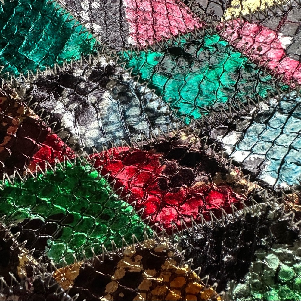 Marie Laure Rectangle Frame Bag Multicolored Patch Chamorel Python Handbag RARE - Picture 5 of 16